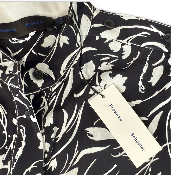 Proenza Schouler Black White Floral Button Long Sleeve Shirt Dress sz 2 NEW Tags - Picture 8 of 16